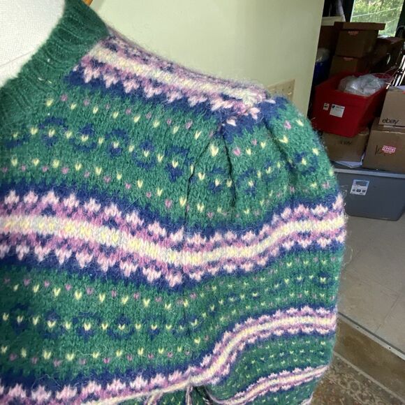 The Eagles Eye Vintage Green Sz 40 Shetland Wool Birds Eye Cardigan Sweater - Picture 5 of 10